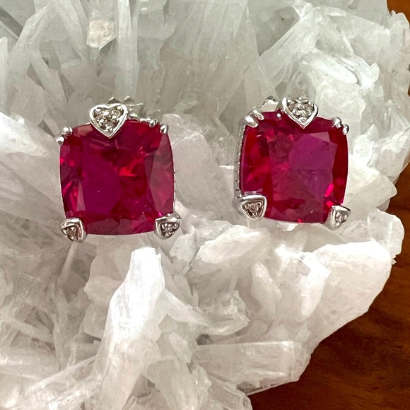 RARE Judith Ripka JR TWO Red Corundum & Diamond Fontaine Earrings - Picture 3 of 11